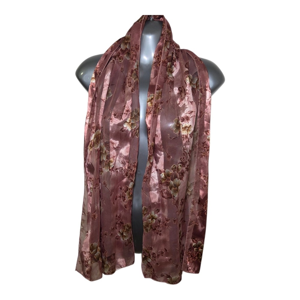 Vintage Floral Sheer Scarf Pink Mauve‎ Long Wrap Shawl 60"x12"